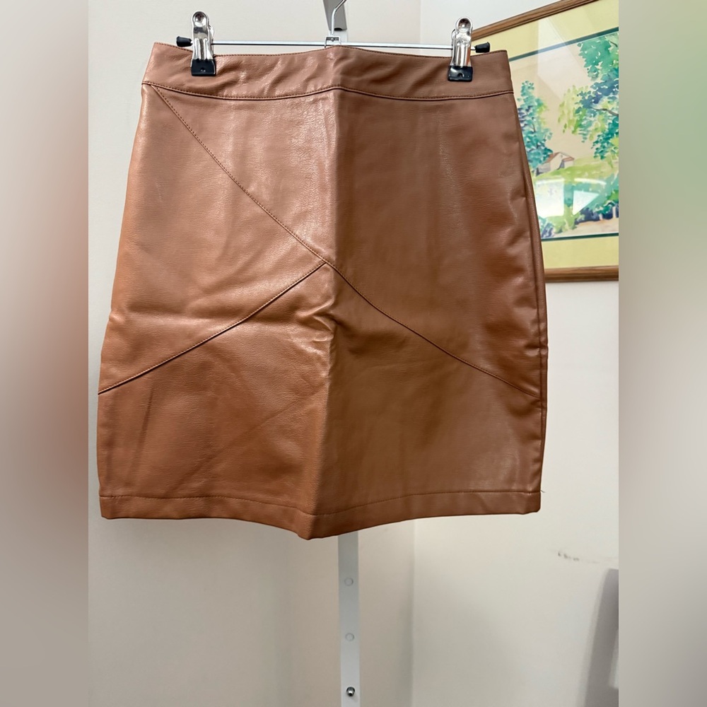 zeagoo Faux Leather Pencil Skirt in Brown